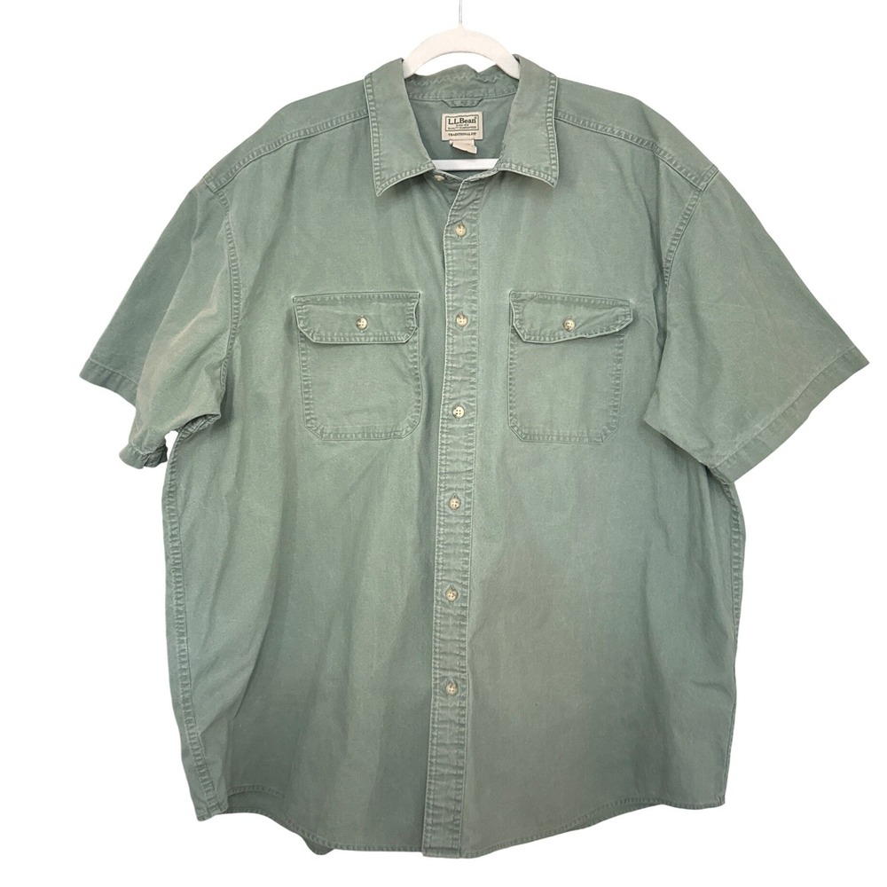 LL Bean Sunwashed Canvas Shirt Mens Traditional Fit Button Up Sage Green XXL‎